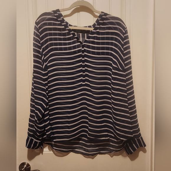 Sheer navy and white striped blouse by A.n.a - Picture 2 of 5